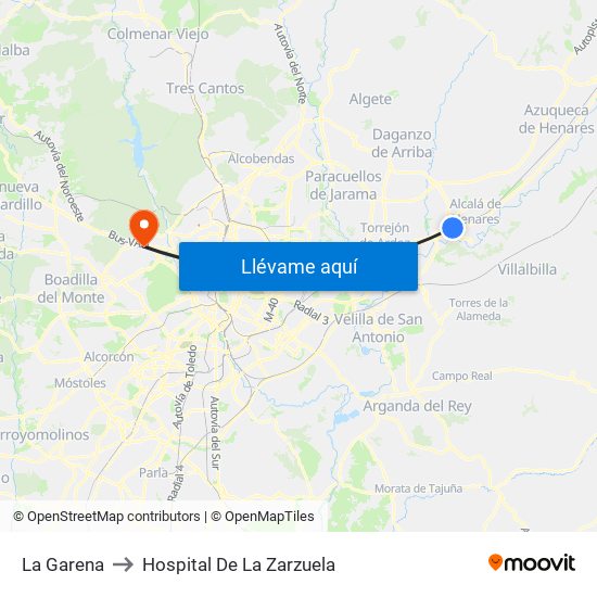 La Garena to Hospital De La Zarzuela map