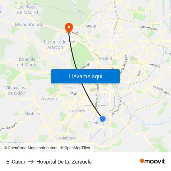 El Casar to Hospital De La Zarzuela map
