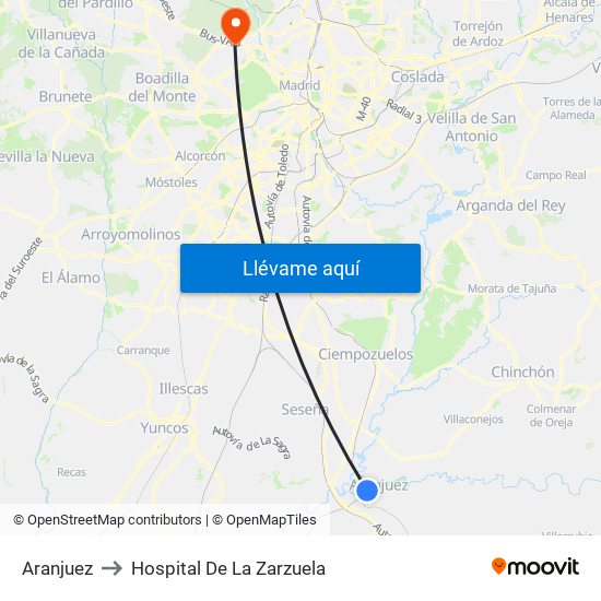 Aranjuez to Hospital De La Zarzuela map