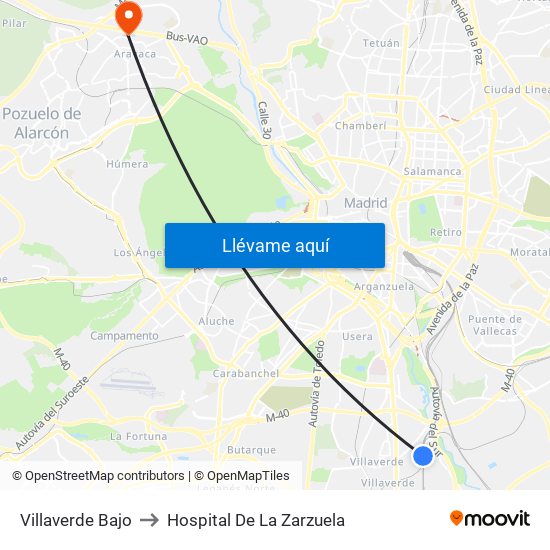 Villaverde Bajo to Hospital De La Zarzuela map