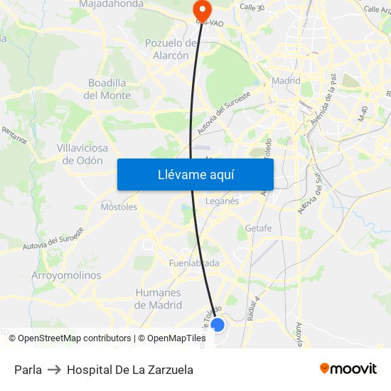 Parla to Hospital De La Zarzuela map