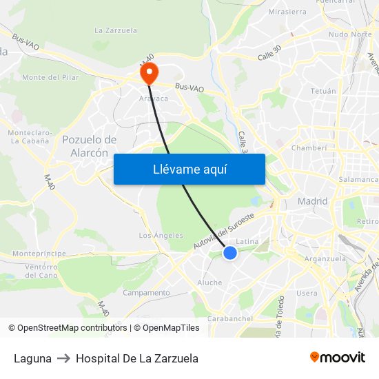 Laguna to Hospital De La Zarzuela map