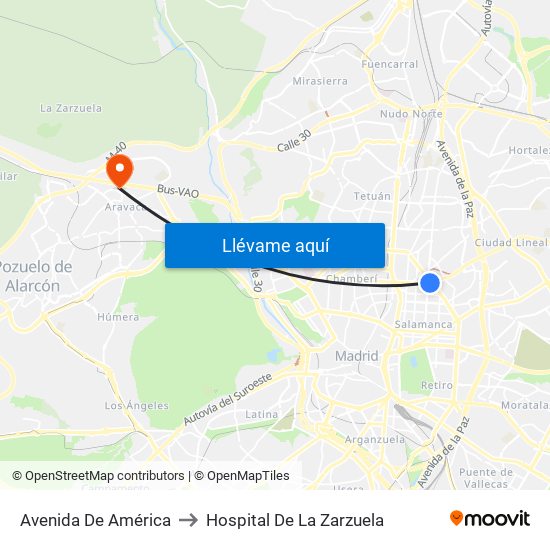 Avenida De América to Hospital De La Zarzuela map