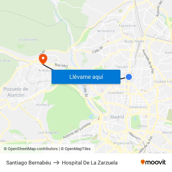 Santiago Bernabéu to Hospital De La Zarzuela map