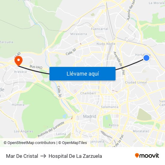 Mar De Cristal to Hospital De La Zarzuela map