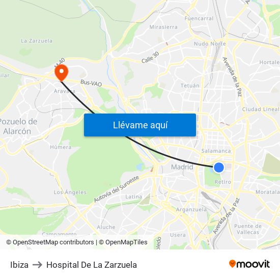 Ibiza to Hospital De La Zarzuela map