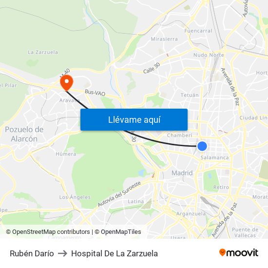 Rubén Darío to Hospital De La Zarzuela map