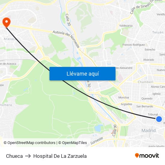 Chueca to Hospital De La Zarzuela map