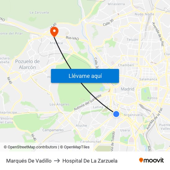 Marqués De Vadillo to Hospital De La Zarzuela map