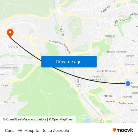 Canal to Hospital De La Zarzuela map