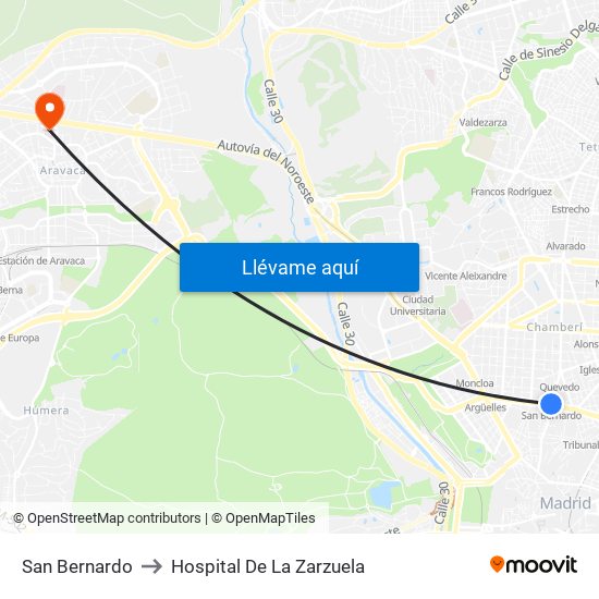 San Bernardo to Hospital De La Zarzuela map