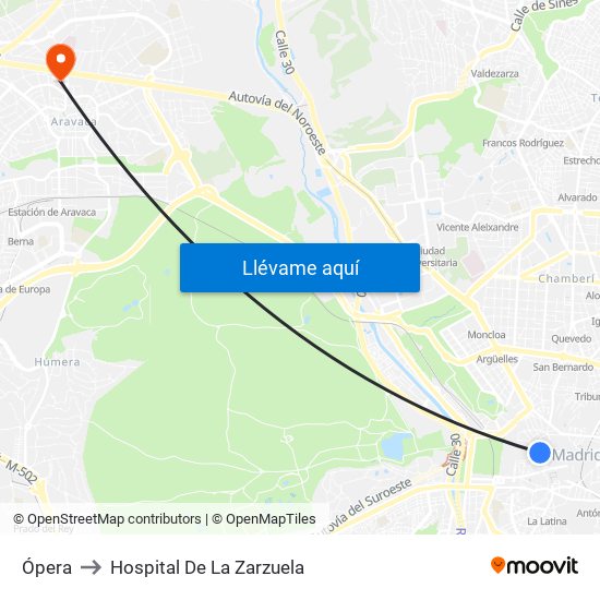 Ópera to Hospital De La Zarzuela map