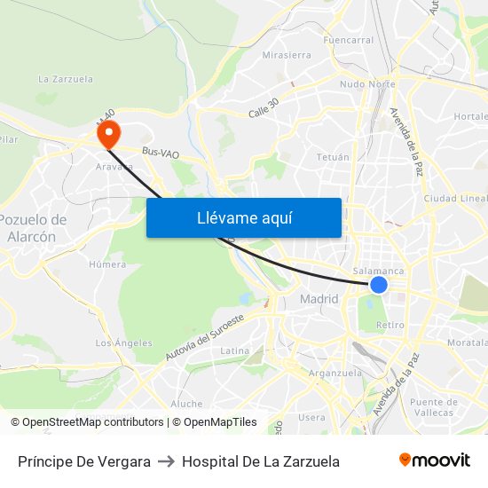 Príncipe De Vergara to Hospital De La Zarzuela map
