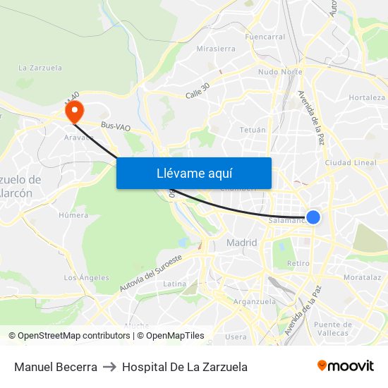 Manuel Becerra to Hospital De La Zarzuela map