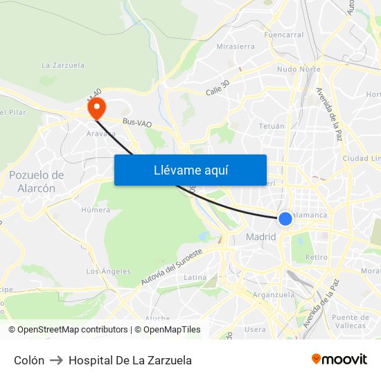 Colón to Hospital De La Zarzuela map