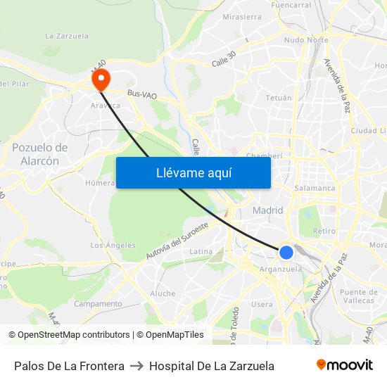 Palos De La Frontera to Hospital De La Zarzuela map