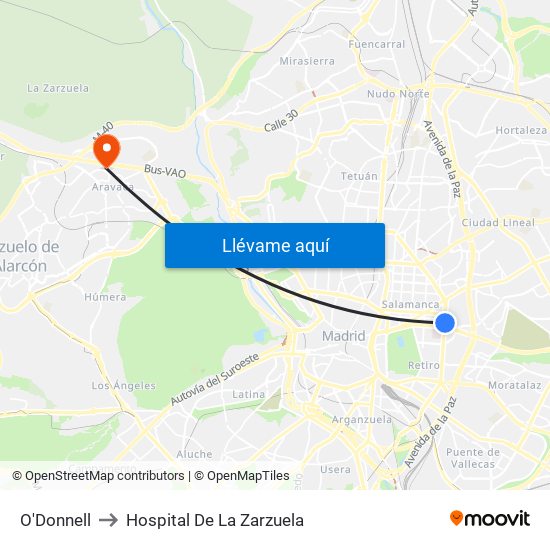 O'Donnell to Hospital De La Zarzuela map