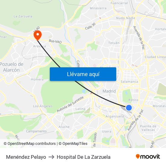 Menéndez Pelayo to Hospital De La Zarzuela map