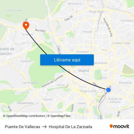Puente De Vallecas to Hospital De La Zarzuela map