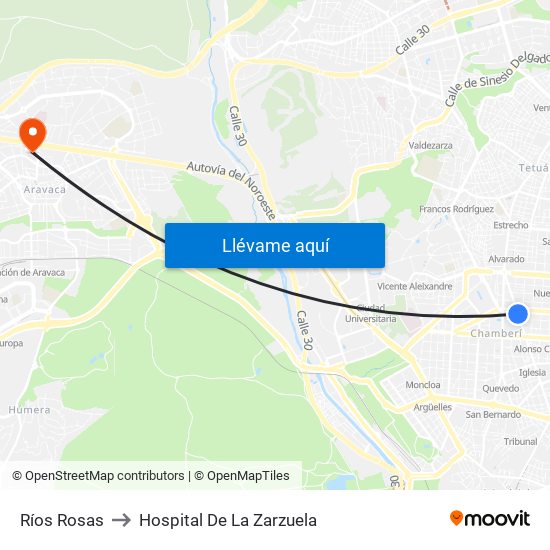 Ríos Rosas to Hospital De La Zarzuela map