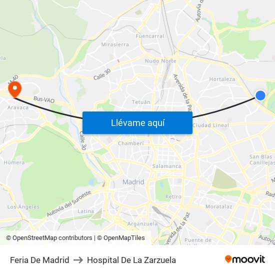 Feria De Madrid to Hospital De La Zarzuela map