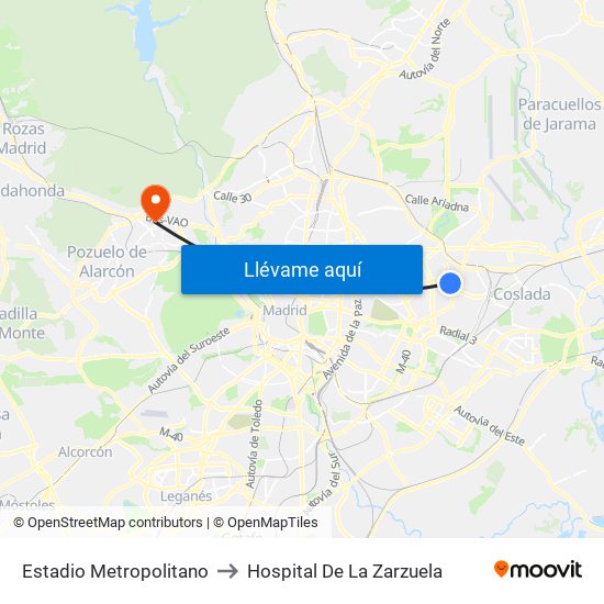 Estadio Metropolitano to Hospital De La Zarzuela map