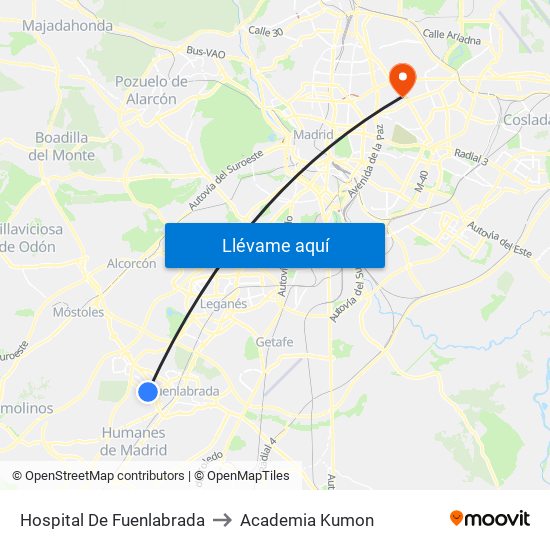 Hospital De Fuenlabrada to Academia Kumon map