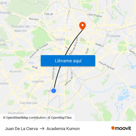 Juan De La Cierva to Academia Kumon map