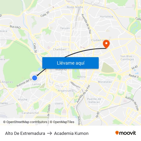 Alto De Extremadura to Academia Kumon map
