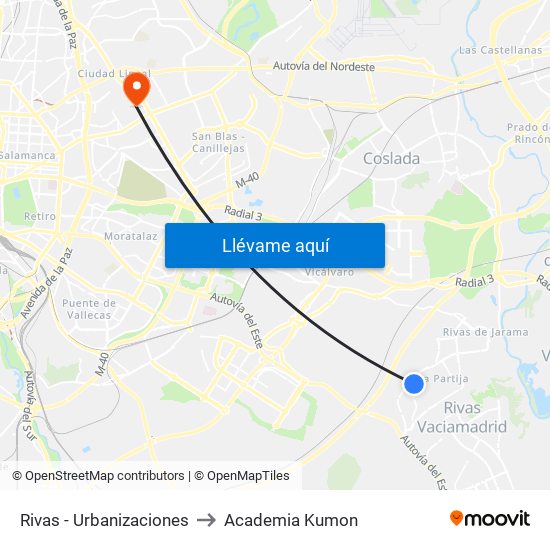 Rivas - Urbanizaciones to Academia Kumon map