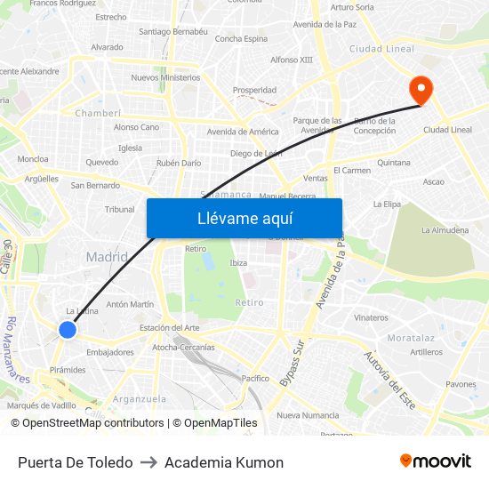 Puerta De Toledo to Academia Kumon map