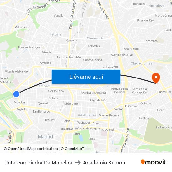 Intercambiador De Moncloa to Academia Kumon map