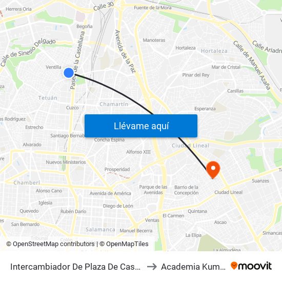 Intercambiador De Plaza De Castilla to Academia Kumon map
