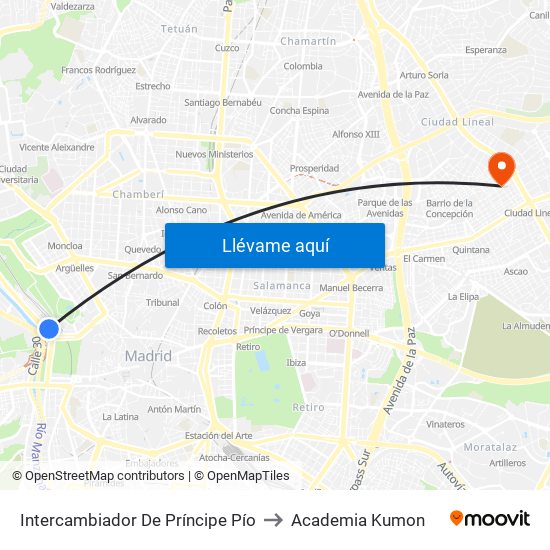 Intercambiador De Príncipe Pío to Academia Kumon map