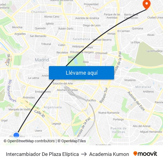 Intercambiador De Plaza Elíptica to Academia Kumon map