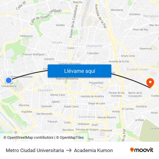 Metro Ciudad Universitaria to Academia Kumon map