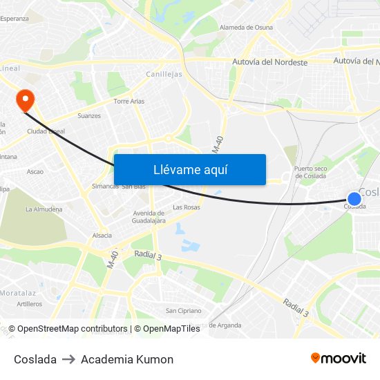 Coslada to Academia Kumon map