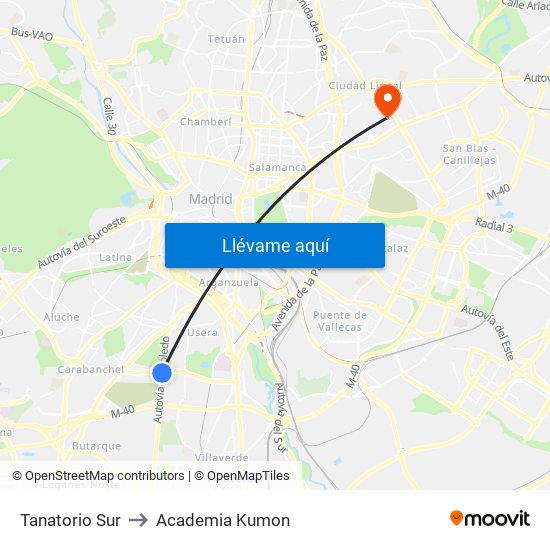 Tanatorio Sur to Academia Kumon map