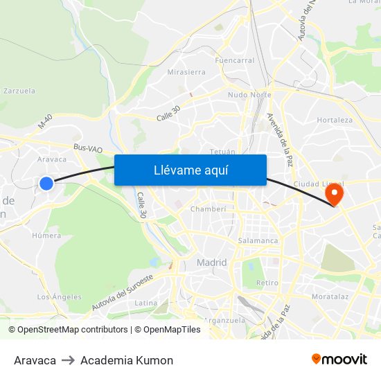 Aravaca to Academia Kumon map