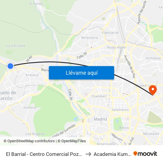 El Barrial - Centro Comercial Pozuelo to Academia Kumon map