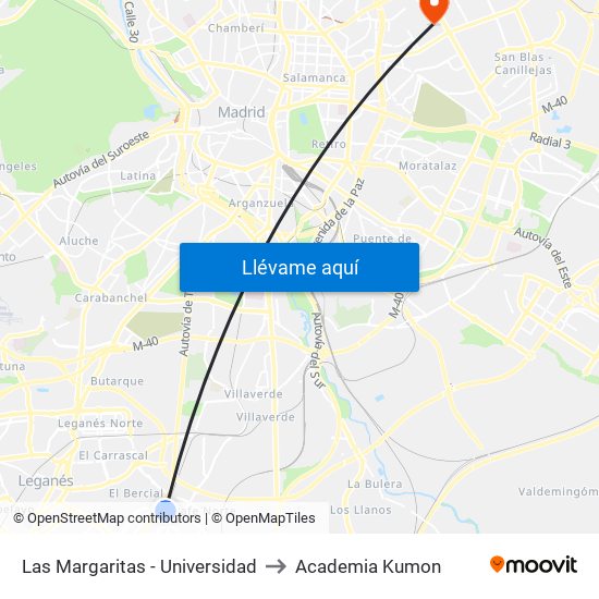 Las Margaritas - Universidad to Academia Kumon map