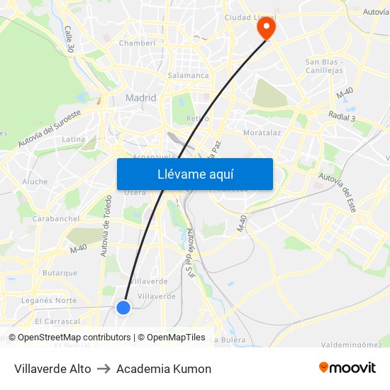 Villaverde Alto to Academia Kumon map