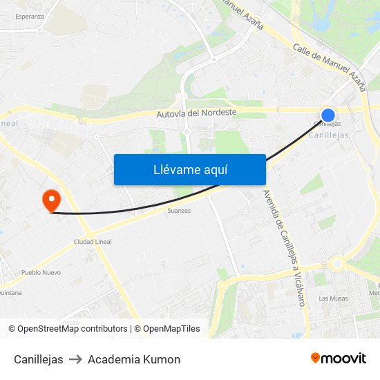 Canillejas to Academia Kumon map