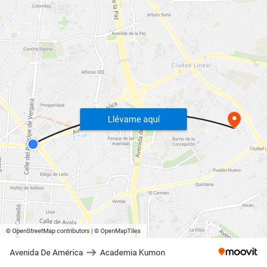 Avenida De América to Academia Kumon map