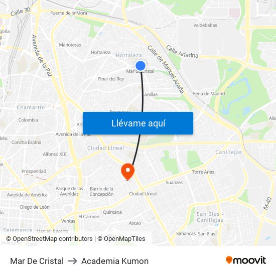 Mar De Cristal to Academia Kumon map