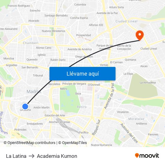 La Latina to Academia Kumon map