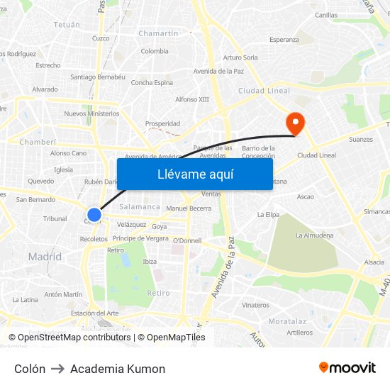 Colón to Academia Kumon map