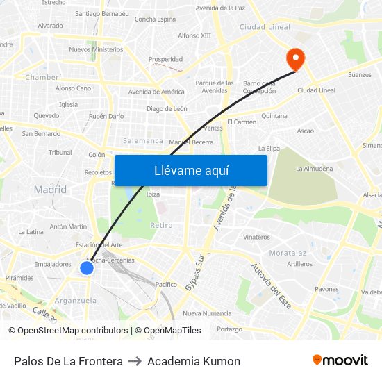 Palos De La Frontera to Academia Kumon map