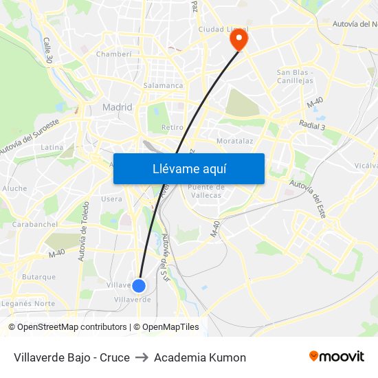 Villaverde Bajo - Cruce to Academia Kumon map