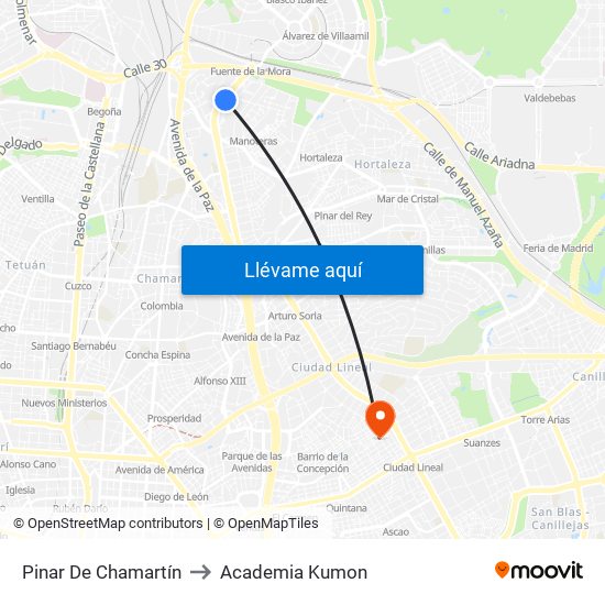 Pinar De Chamartín to Academia Kumon map